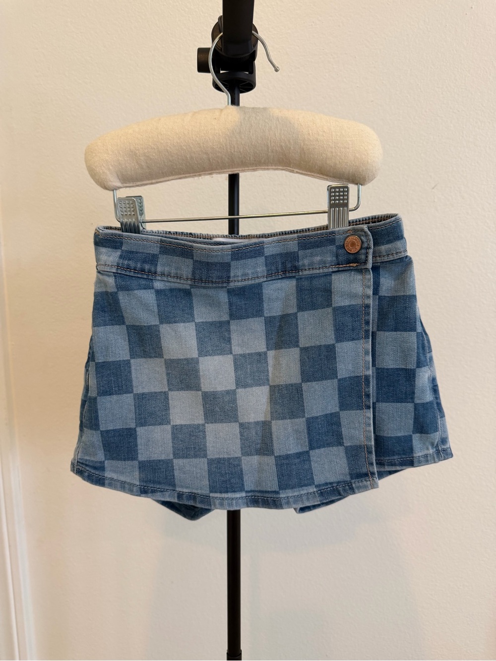 abercrombie kids Blue Checkerboard Denim Skort